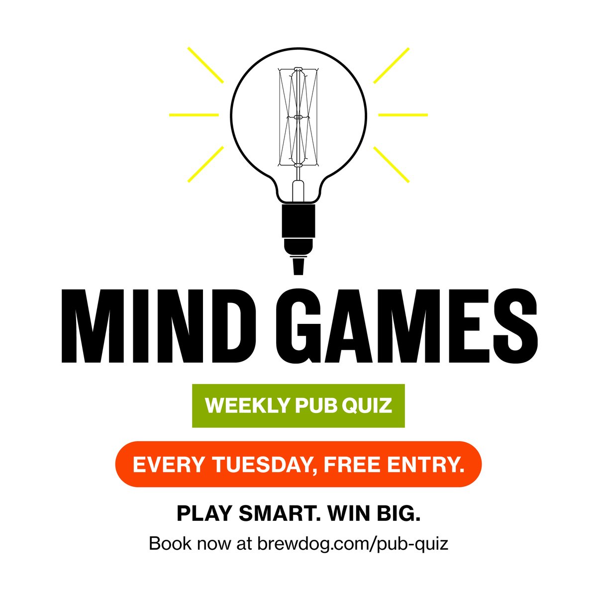 Mind Games quiz coming up this Tuesday, free entry! Get in contact to book a table. 🧠
