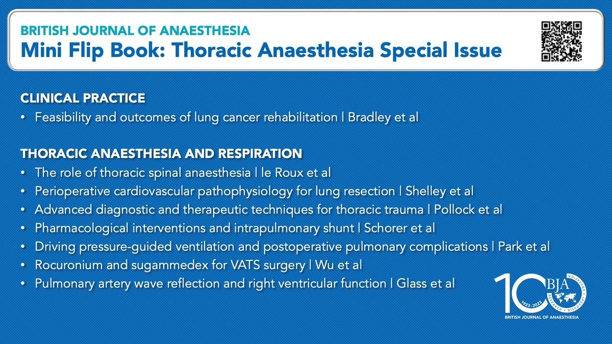 BJAJournals's tweet photo. Check out the #miniflipbook edition of the BJA Special Issue on Thoracic Anaesthesia & Respiration edited by @GJanaesresearch
Free articles on: #rehabilitation #thoracicspinalanaesthesia #thoracictrauma #intrapulmonaryshunt #PPCs #VATS #RVfunction
https://t.co/SZfzYaJDH5 https://t.co/XkYWG4U28N