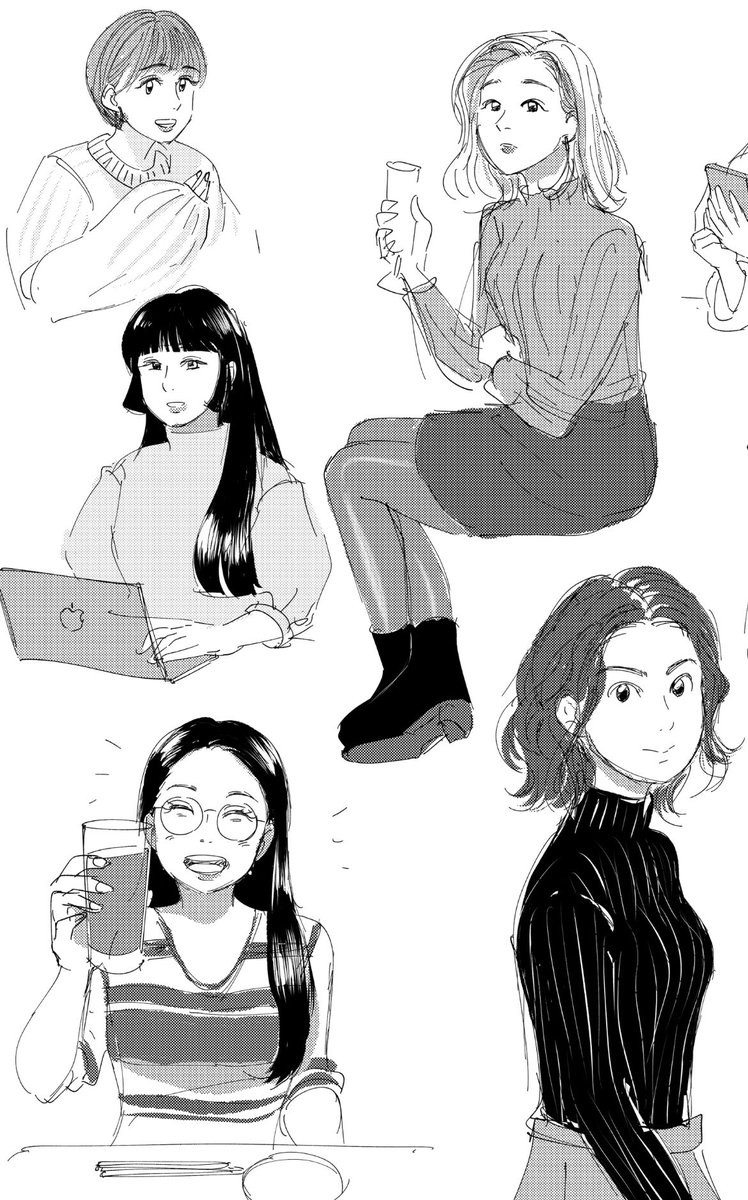 7頭身の漫画っぽい絵どんなだっけな〜？と思って、最近会った友達とかインスタとか見ながらウォーミングアップした

漫画風の絵かくの楽しい…(3年ぶり) https://t.co/Y19QHU67eF