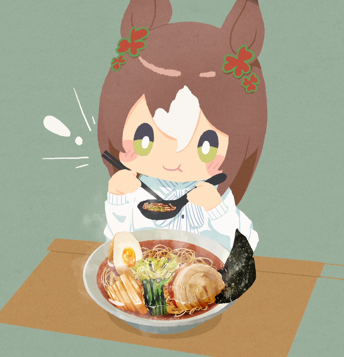 fine motion (umamusume) 1girl solo holding chopsticks brown hair holding noodles animal ears  illustration images