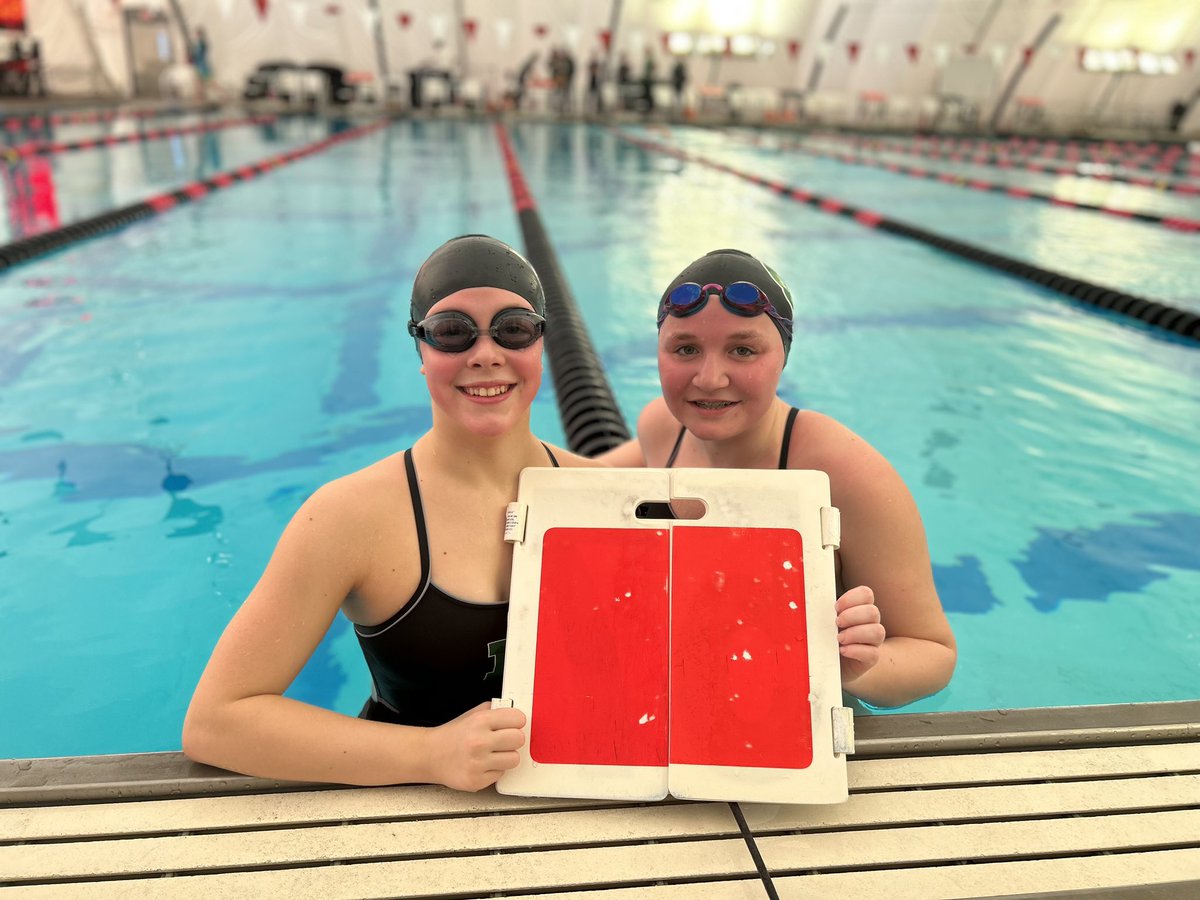 Grace Leitzel and Kathleen Burke pictured after competing in the 1650 Free. Awaiting results.  #HarkYe