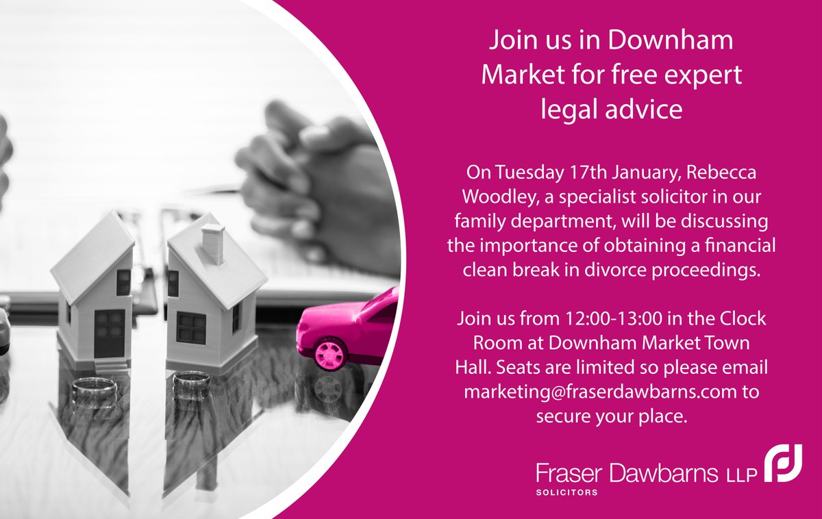 fraserdawbarns's tweet photo. Come along on Tuesday to meet our family law specialist, Rebecca Woodley.

The presentation will be held on Tuesday 17th January from 12:00 to 13:00 in the Clock Room, Downham Market Town Hall, PE38 9DW. 

#Norfolk #DownhamMarket https://t.co/lbp5vEHPFa