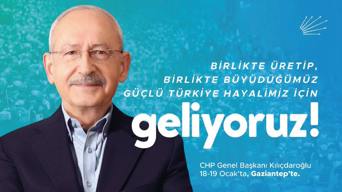 dilekCHP's tweet photo. Sayın Genel Başkanımız 18-19 Ocak 2023 günü Gaziantep'e geliyor. #CHP #Gaziantep #GeliyorGelmekteOlan https://t.co/TYEyeEdOW1