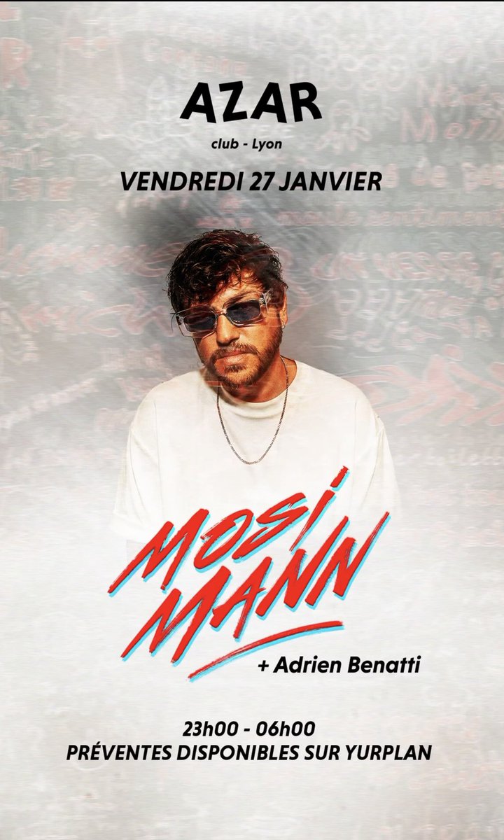 FR3DYARTIST's tweet photo. @mosimannoff au @azarclub à #Lyon et pour l’occasion j’ai reproduit l’affiche original à ma manière 👏🏻 
Vous préférez laquelle ? 🚀 #mosimann #azarclub #Lyon #frenchdj #Procreate https://t.co/07EGJeEWkx