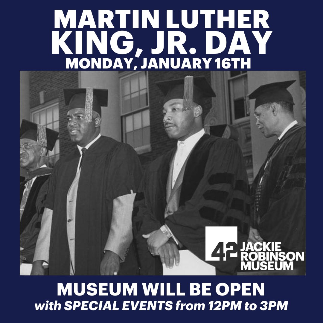 Tomorrow (January 16th), the Jackie Robinson Museum will celebrate the legacy of Dr. Martin Luther King, Jr. Please click the link below to learn how you can honor a cherished American hero. #MartinLutherKingJr #JackieRobinsonMuseum jackierobinsonmuseum.org/visit/programs…