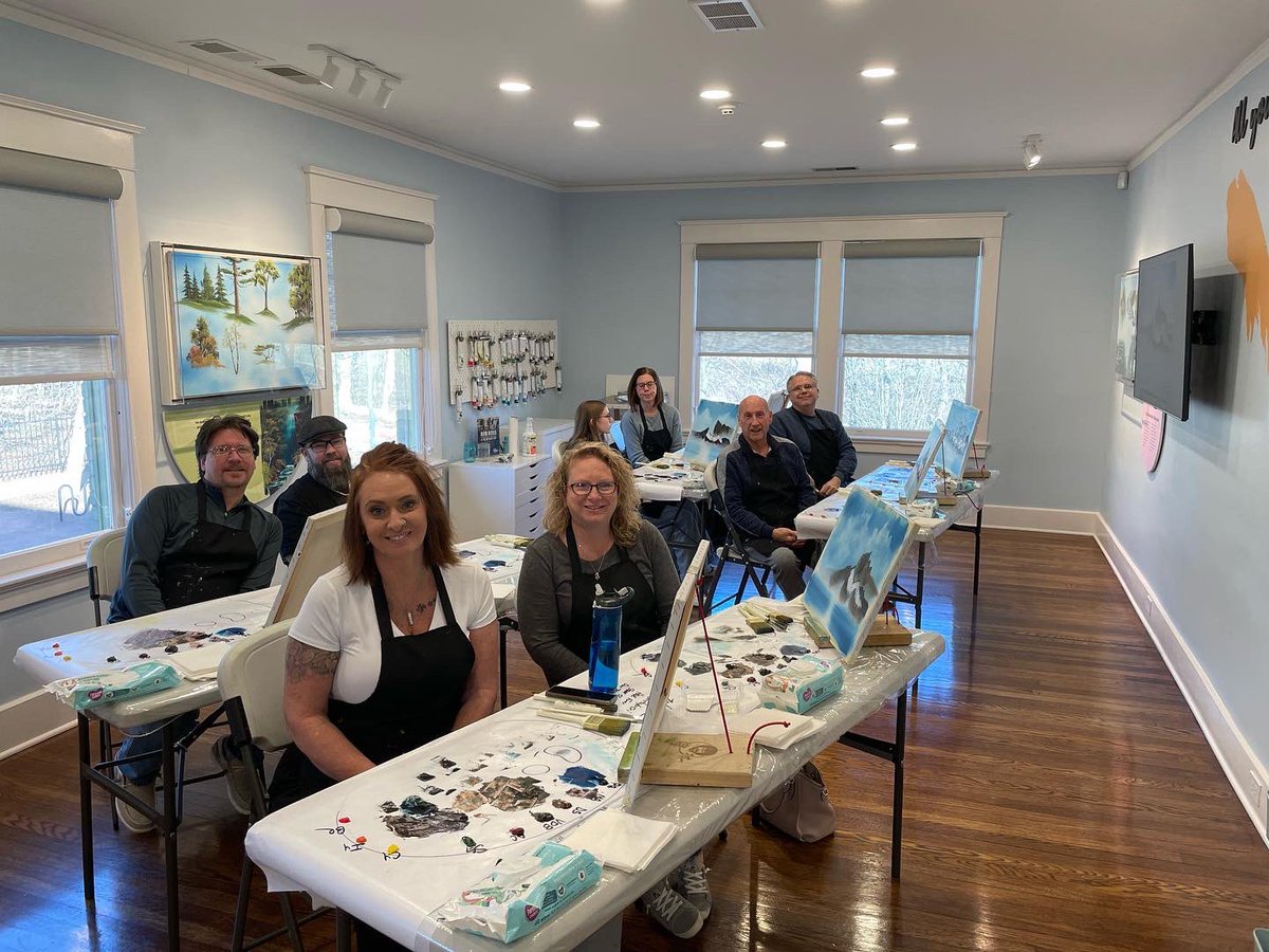 BallStateCT's tweet photo. On the easel from the @BobRossOfficial Experience workshop … a weekend of sold out sessions teaching and sharing “The Joy of Painting”.  🙏❤️😁🎨

#PaintLikeBobRoss #BobRoss #CertifiedRossInstructor #HappyPainting #BobISWatching https://t.co/5aPtBuiw9k