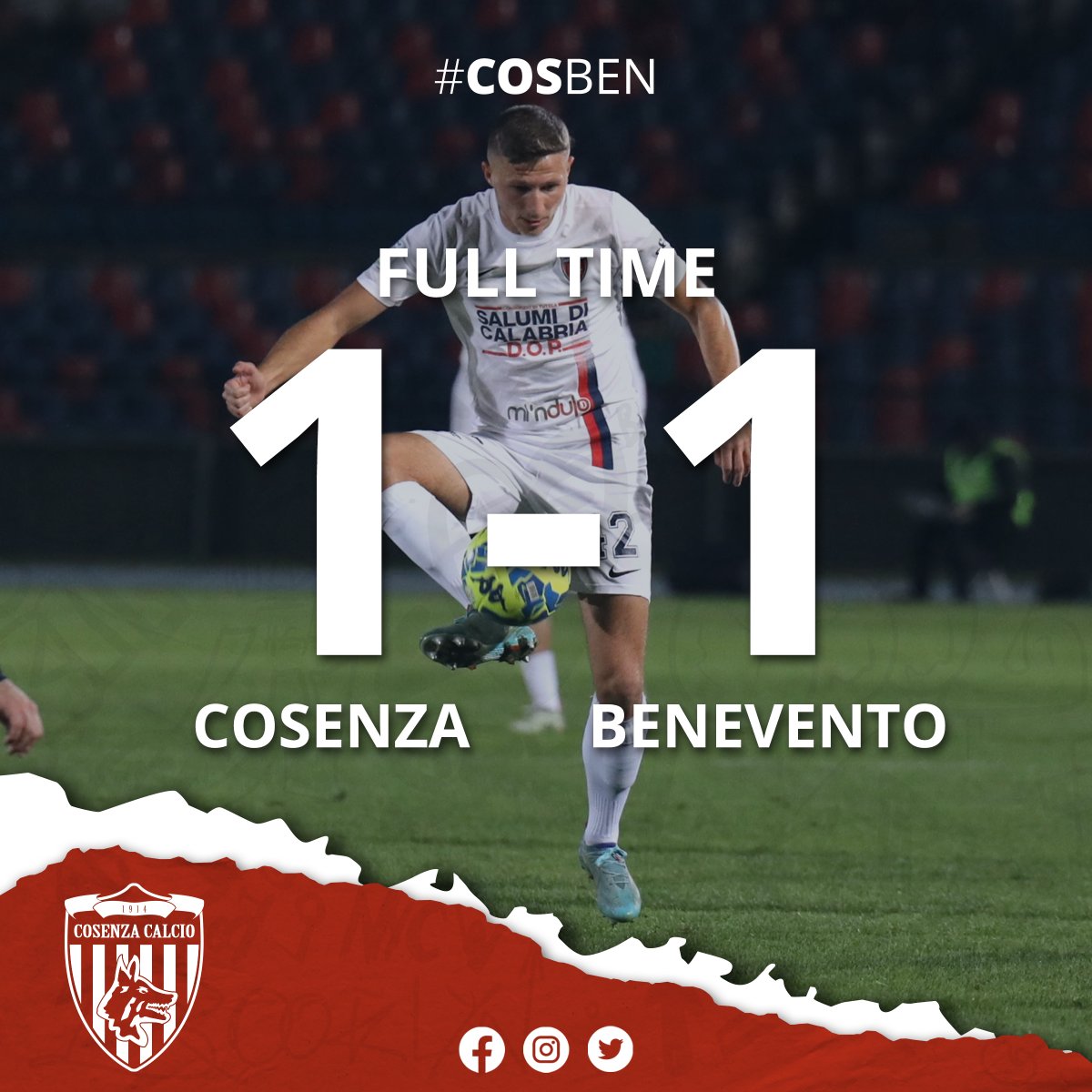 CosenzaOfficial's tweet photo. ⌛FULL TIME!
Fischio finale per #COSBEN 1-1 https://t.co/KZhg0GiOs3