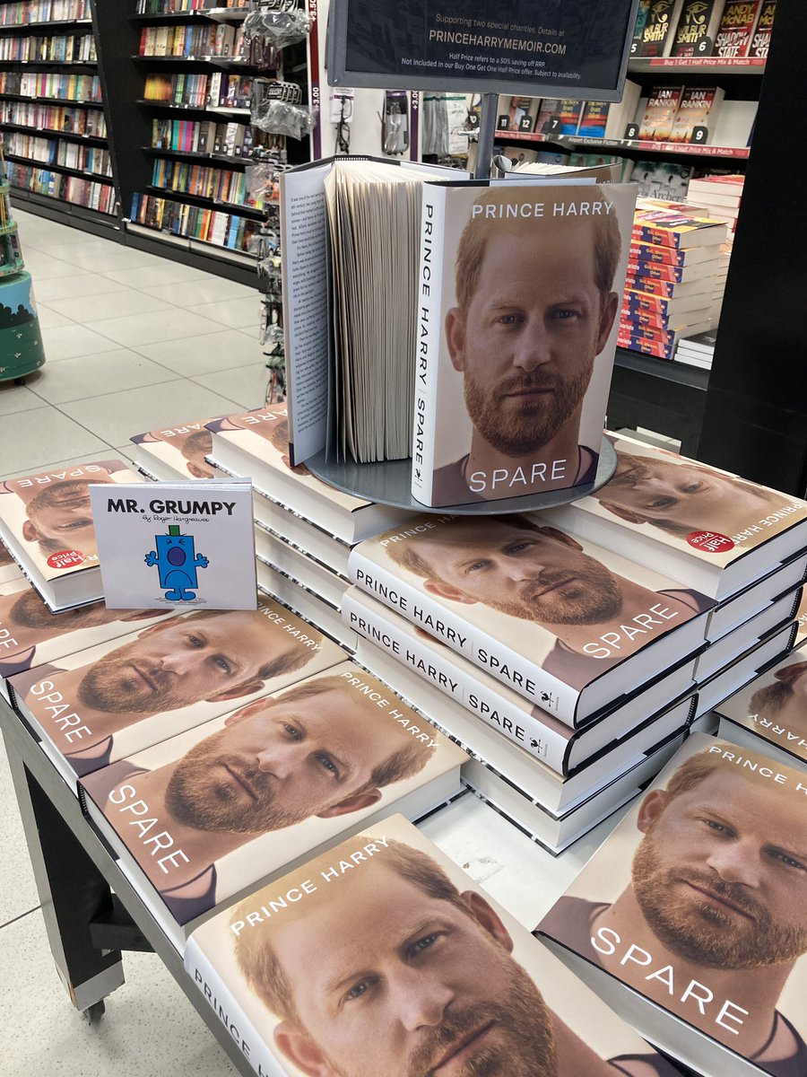 Mr Mischievous has been busy this morning at Birmingham airport WH Smiths! #harry #spare