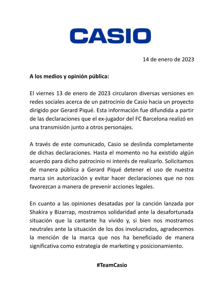 Piqué, gracias por el marketing gratuito pero elegimos ser neutrales. #TeamCasio