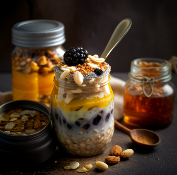BoredAndNibbley's tweet photo. Overnight oats:
-Mix together 1/2 cup rolled oats, 1/2 cup milk, 1/2 cup yogurt, and 1 tablespoon honey in a jar or container.
-Add in any additional desired toppings such as fruit, nuts, or seeds.
-Refrigerate overnight
-In the morning, give it a quick stir and enjoy hot or cold https://t.co/X8uU1P5NLE