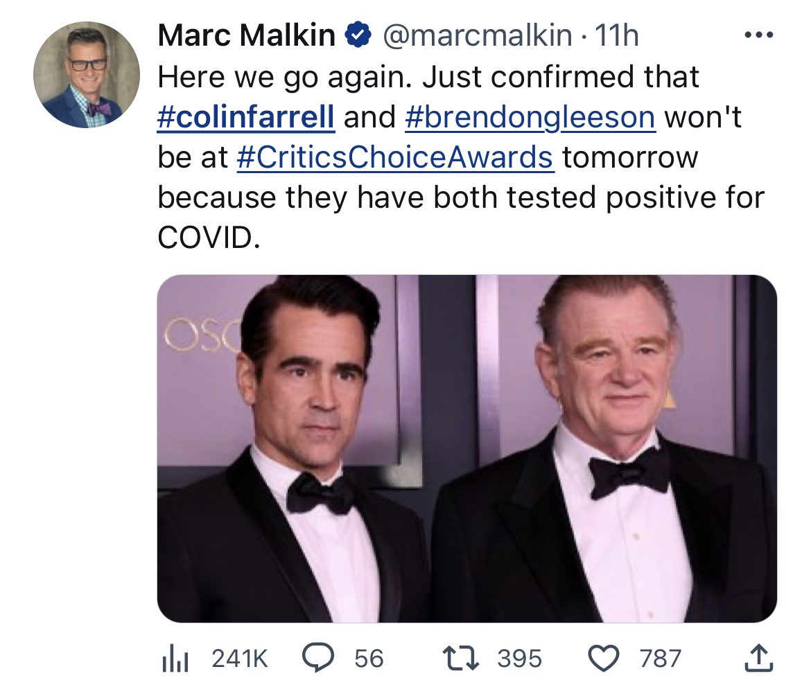 CurtisSChin's tweet photo. #USA 🇺🇸 #Hollywood 🎬 Was the #GoldenGlobes Awards a #superspreader event? 🍾🥂
Either way: #colinfarrell #brendongleeson #jamieleecurtis #getwellsoon 

Next up: The #CriticsChoiceAwards. 
👋 @marcmalkin @jrnepales @nepalesruben @timgray_variety @AaronCouch https://t.co/vXxDtk0fLd