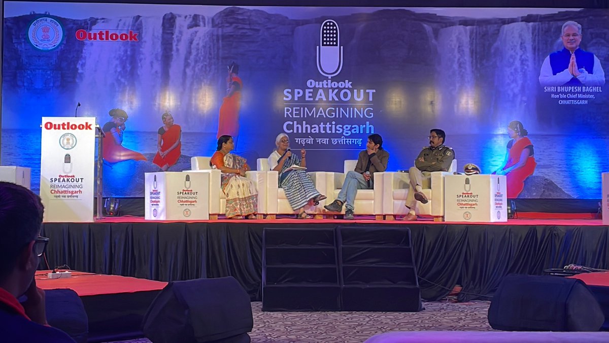 Outlookindia's tweet image. #OutlookSpeakout: #Reimagining Chhattisgarh | Dr Bela Bhatia  (Human-Rights Lawyer, Social Science Researcher),  talks about how she has worked for adivasis in Bastar &amp;amp; about how Bastar is still a highly militarised zone.

@bhupeshbaghel   @ChhattisgarhCMO

#Outlook #Chhattisgarh