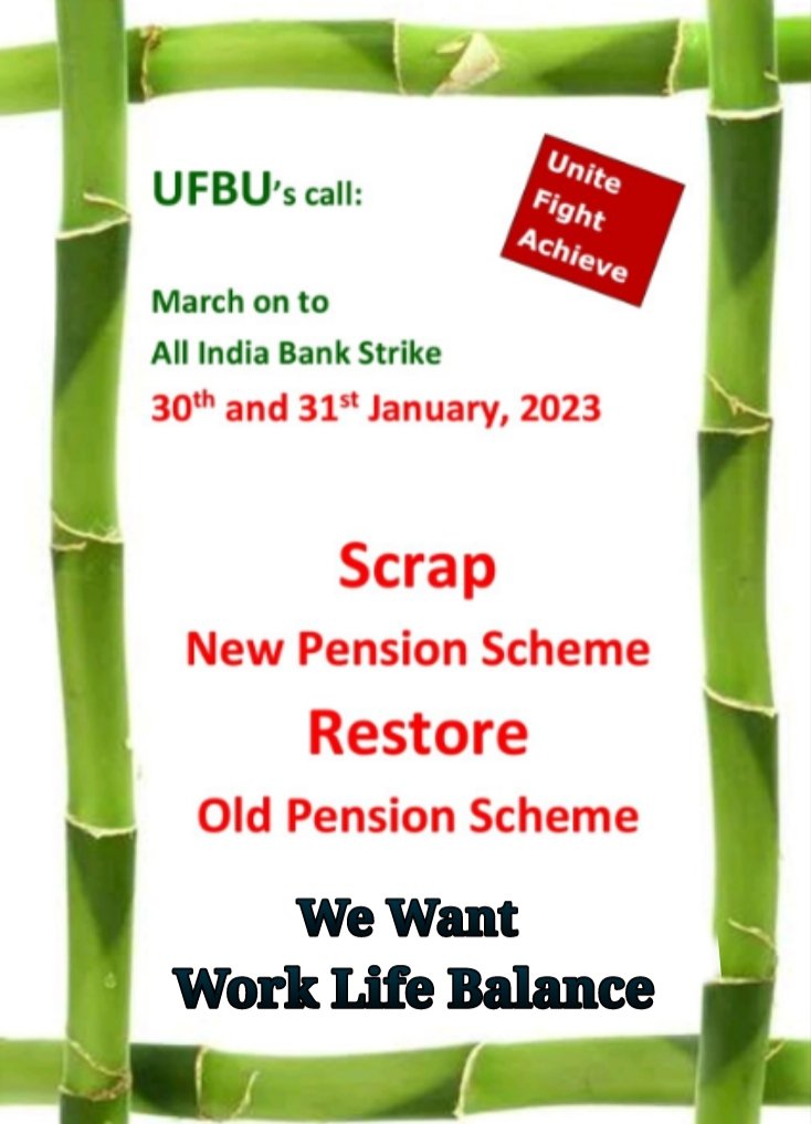 AshishTekale_'s tweet photo. We are going on strike Not to save our Jobs, we are going on strike to Save our 𝗡𝗮𝘁𝗶𝗼𝗻𝗮𝗹 𝗪𝗲𝗮𝗹𝘁𝗵.
𝗪𝗲 𝘄𝗮𝗻𝘁
➡️ 5 Days Banking.
➡️ Sraps NPS Restrore OPS
➡️ Open Job Vacancies for Youths India.
➡️Work Life Balance
#BankStrike4Right
@DFS_India @DrBhagwatKarad https://t.co/XBbVsI3Gbq