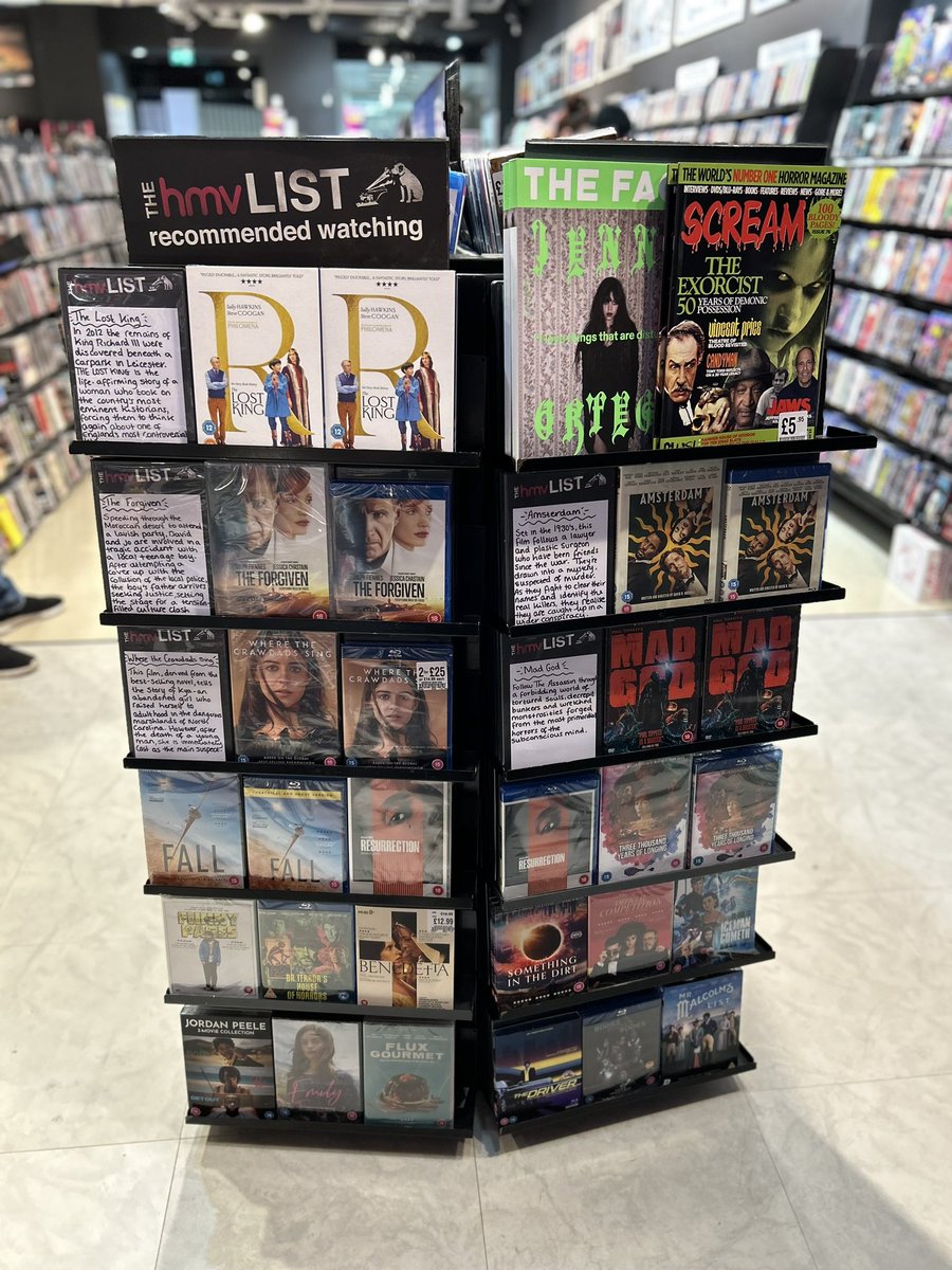 THE hmv LIST
recommeded watching
Back for 2023! #hmvForTheFans #TheLostKing #AmsterdamFilm #TheForgiven #WhereTheCrawDadsSing #MadGod #Bluray #DVD #movies