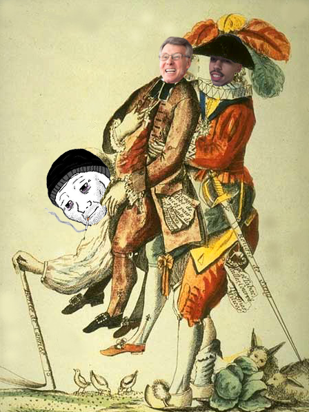 bouliboulibouli's tweet photo. CARICATURE SUR LES TROIS-ORDRES : Nicolas 30 ans portant sur son dos Karim 25 ans et Bernard 70 ans. 2022.

Estampe
Eau-forte, Colorié https://t.co/8OXE5f7oqq