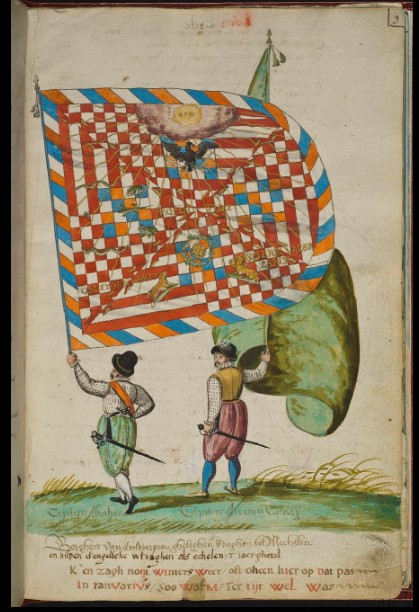 For anyone who thinks that the study of flags is boring look at this beautiful example (Dutch, c.1580. Royal Library, Brussels)  The proportion, incidentally, IS accurate.  (you need to expand the picture to understand the design)