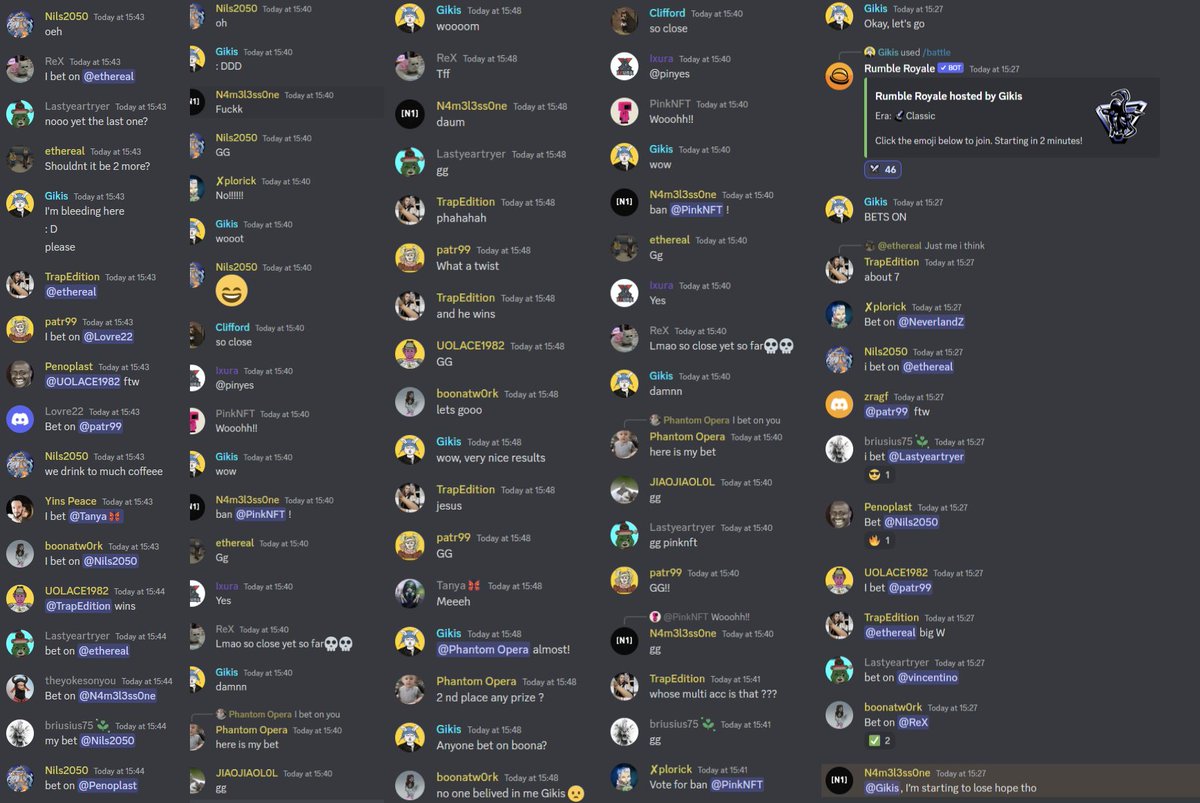 Are you having as much fun as we do on discord?

If not, come and join us for almost daily rumbles.
Make bets, grab 100 $riddz every match ($12)

We're also building an awesome NFT discord RPG, so tune in while it's still brewing.

Join here: bit.ly/Riddzee

#riddzee