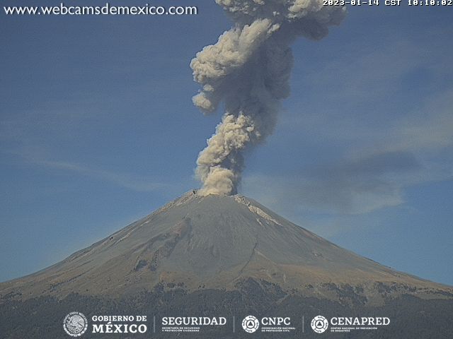 VOLCÁN POPOCATÉPETL
14 de enero 2023 7:00 h – 15 de enero 2023 7:00 h: Por la mañana de ayer se presentaron emisiones de gas y ceniza con dispersión al E.