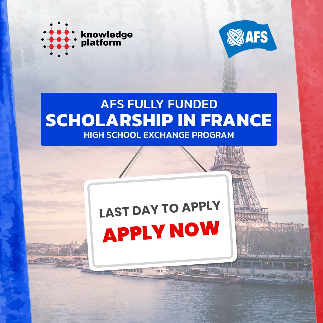 KPLearning's tweet photo. Last chance to apply for the AFS France Scholarship 2023! The #KnowledgePlatform and #AFS are offering a fully-funded high school exchange program in France for one lucky Pakistani #student. Apply by January 15th at https://t.co/xuIiwP1n33 #AFSFrance #Edtech #scholarship #france https://t.co/zSD6iPIs7J