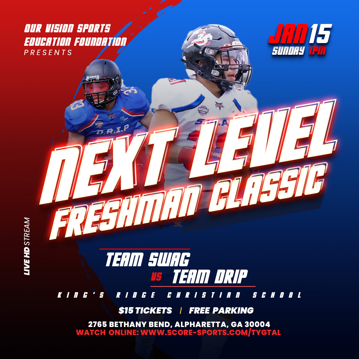 It's Gameday! Watch our Freshmen athletes go head to head live at 1PM EST on all of our social networks and online at score-sports.com/tygtal