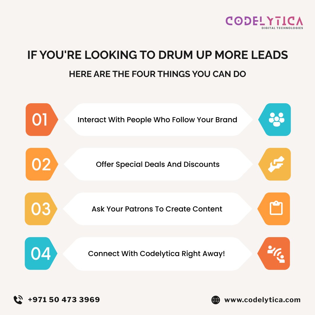 codelytica's tweet image. Generate leads for your business fast with these four simple steps: 
🗣Interact with followers
🏷 Offer deals
🔗connect with Codelytica! 

#codelytica #codelyticaservices #codelyticaai #business #businessowner #generateleads #simplesteps #leadgeneration #leadgenerationstrategy