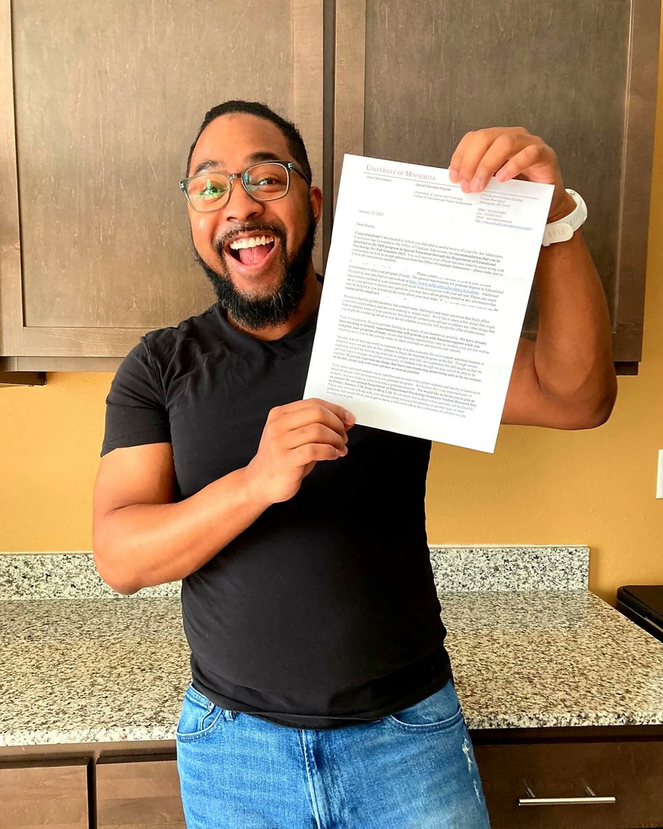 MartinOdimaJr's tweet photo. I WAS ADMITTED INTO THE UNIVERSITY OF MINNESOTA PHD IN SPECIAL EDUCATION PROGRAM!!! Let's GOOO! 😁😁😁 Honored. Grateful. Blessed. 🥲#universityofminnesota #PhD https://t.co/LO9W4ySorS