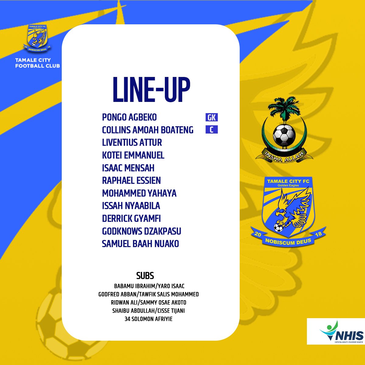 TEAM NEWS

Derrick comes in for injured Eduku in the starting 11 while Shaibu replaces Derrick on the bench...🟡🔵

#DareToDo
#WeAreHereToStay
#Citizens