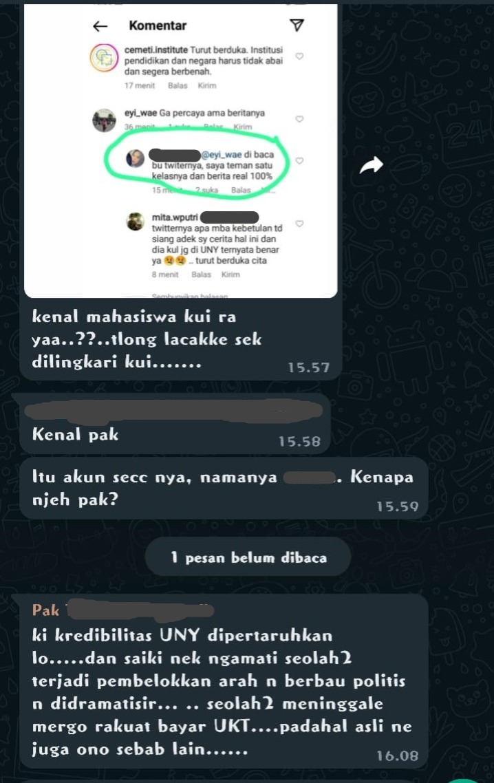 UNYmfs's tweet photo. /uny ngeri banget ya di UNY. Sampe dilacak lacak begini. Panik banget kahh? https://t.co/46K44KYws1