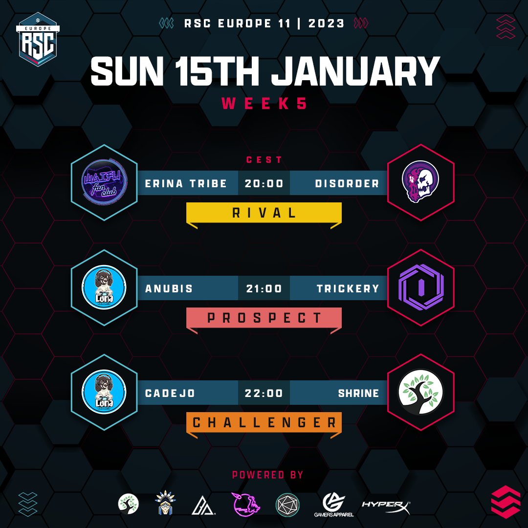 RSC EU (@rsc_eu) on Twitter photo π£ Match Day! π£
Erina Tribe π Disorder @ 20:00 CET
Anubis π Trickery @ 21:00 CET
Cadejo π Shrine @ 22:00 CET
π - <a href="/MeritsRL1/">merits.</a>, @tomdillon36, <a href="/barmanitan/">barmanitan</a>, @Moreiskye
π¬ - <a href="/ClimbableSauce/">Tom | Sauce</a>
πΊ - twitch.tv/rsc_eu π£ Match Day! π£
Erina Tribe π Disorder @ 20:00 CET
Anubis π Trickery @ 21:00 CET
Cadejo π Shrine @ 22:00 CET
π - <a href="/MeritsRL1/">merits.</a>, @tomdillon36, <a href="/barmanitan/">barmanitan</a>, @Moreiskye
π¬ - <a href="/ClimbableSauce/">Tom | Sauce</a>
πΊ - twitch.tv/rsc_eu