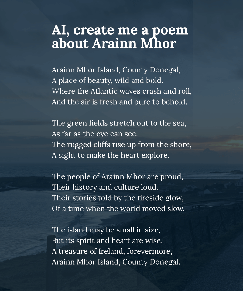 Another AI poem for #arainnmhor 

#seoarainnmhor #app #ChatGPT
