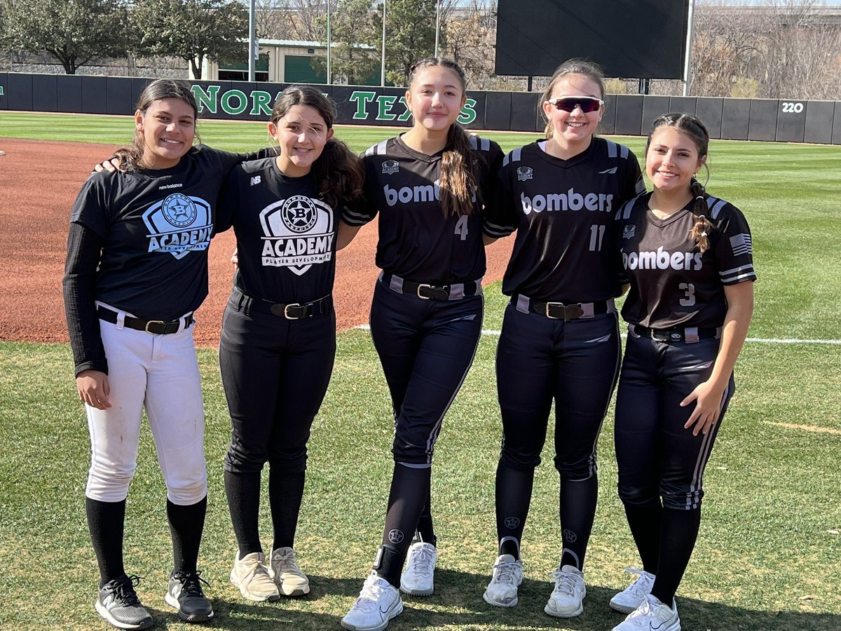 bombersGold16u's tweet photo. Maddy, Cameron, Alyssa, Kennedy and Dani representing at the UNT Softball camp this weekend!

Day 3 starts now!  Let’s go!

#bomberacademy https://t.co/vk518WFXnI