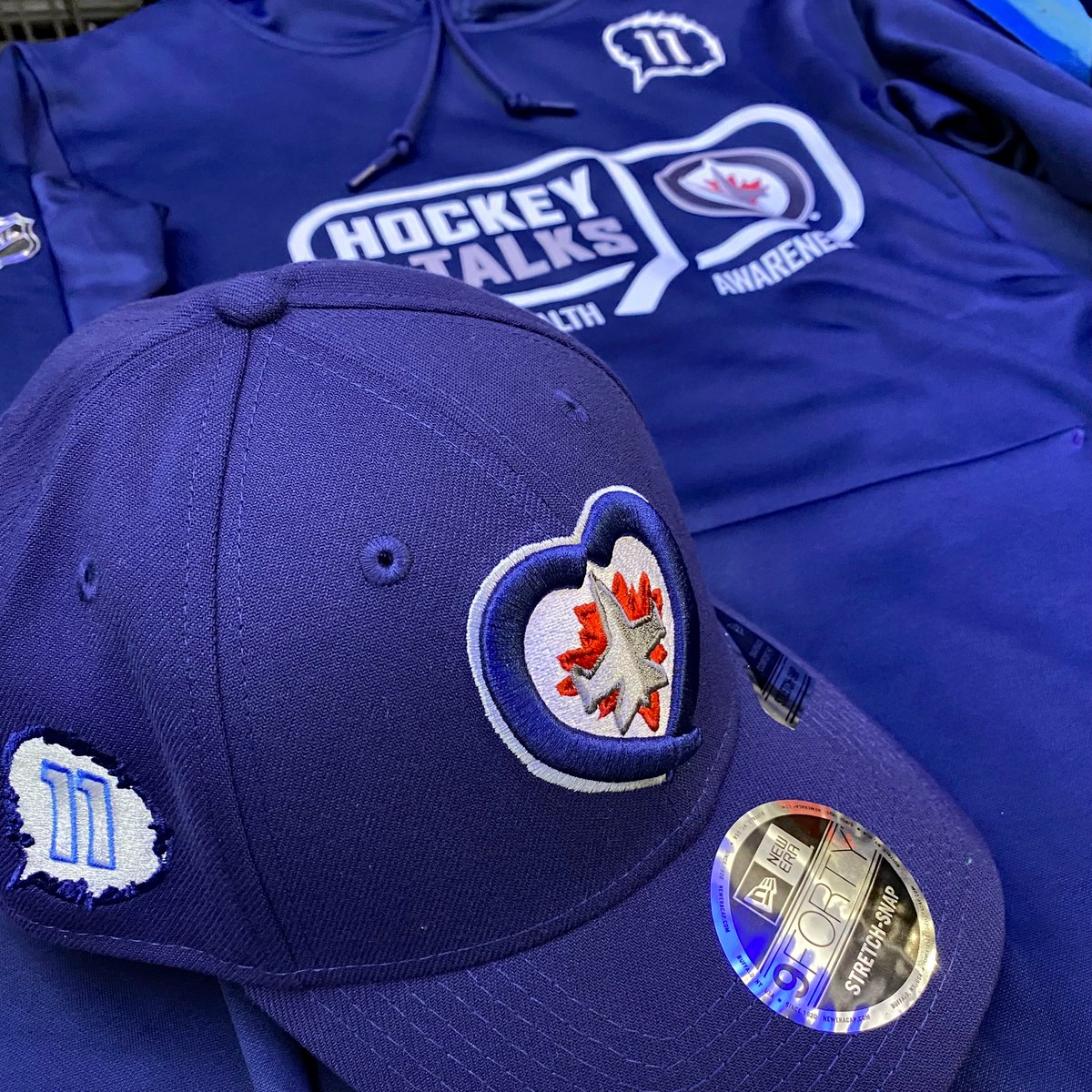 In support of @TNYouthFDN and #Project11 at today's #HockeyTalks game, a limited supply of these hoods and caps will be available at all Jets Gear booths! 💙