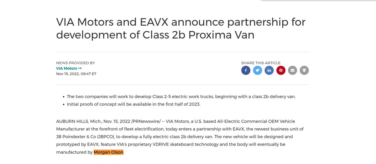 konahuanui's tweet photo. One of the most overlooked pieces of $IDEX info is the fact @VIAMotorsInc  partnered with EAVX and Morgan Olson. 

For those that don't know, Morgan Olson is the company that produces the van bodies each year for @FedEx, @UPS, and @USPS. https://t.co/bma1rFlfV5