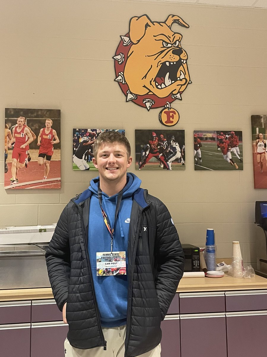 CameronJPost's tweet photo. Thank you @FerrisFootball and coaches @CoachAnnese @steveannese @45Kings_Smith @CoachShreve for great official visit the past two days up at campus with the team! I had a great time. https://t.co/COpaVRONbE