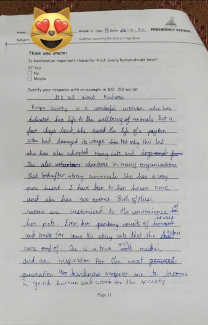 swayambhusoham's tweet photo. #Honour worth a CR when 12 YO kid gets influenced by my stray animal feeding & quotes my work for an essay on #Kindness, #KindnessMatters . #animalwelfare,#bengalurians , #youngeneration . My efforts paid off , not by CTC . But with a hope for future feeders https://t.co/G9GiLRzPUH