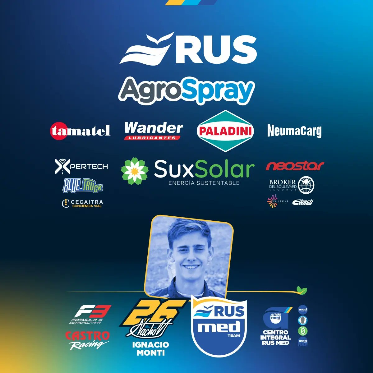 Rus Med Team (@rusmedteam) on Twitter photo 🏁 𝑁𝑎𝑐ℎ𝑜 𝑀𝑜𝑛𝑡𝑖 #26
<a href="/Formula3Metro/">Formula3Metropolitana</a>
🔷 <a href="/consultoramed/">Consultora Med</a>
<a href="/mauromedina74/">Mauro Medina</a>
<a href="/CruzzettiRacing/">CruzzettiRacing</a>
#bateriascastro
💙 #MasQueUnEquipo
<a href="/ruseguros/">ruseguros</a>
@rusdeportes
<a href="/AgroSprayAR/">AgroSpray</a>
<a href="/PaladiniOficial/">Paladini</a>
<a href="/WanderLub/">Wander Lubricantes</a>
<a href="/Exintrader/">Exintrader SA</a>
#Tamatel
<a href="/Neumacarg/">NEUMACARG</a> 🏁 𝑁𝑎𝑐ℎ𝑜 𝑀𝑜𝑛𝑡𝑖 #26
<a href="/Formula3Metro/">Formula3Metropolitana</a>
🔷 <a href="/consultoramed/">Consultora Med</a>
<a href="/mauromedina74/">Mauro Medina</a>
<a href="/CruzzettiRacing/">CruzzettiRacing</a>
#bateriascastro
💙 #MasQueUnEquipo
<a href="/ruseguros/">ruseguros</a>
@rusdeportes
<a href="/AgroSprayAR/">AgroSpray</a>
<a href="/PaladiniOficial/">Paladini</a>
<a href="/WanderLub/">Wander Lubricantes</a>
<a href="/Exintrader/">Exintrader SA</a>
#Tamatel
<a href="/Neumacarg/">NEUMACARG</a>