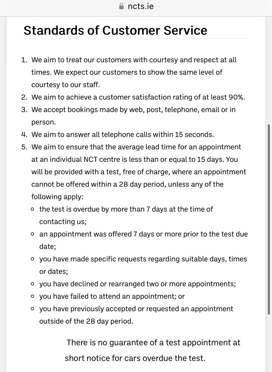 If you are booking an NCT test and the test date is more than 28 days then you are entitled to a free test as per <a href="/RSAIreland/">RSA Ireland</a> customer charter.