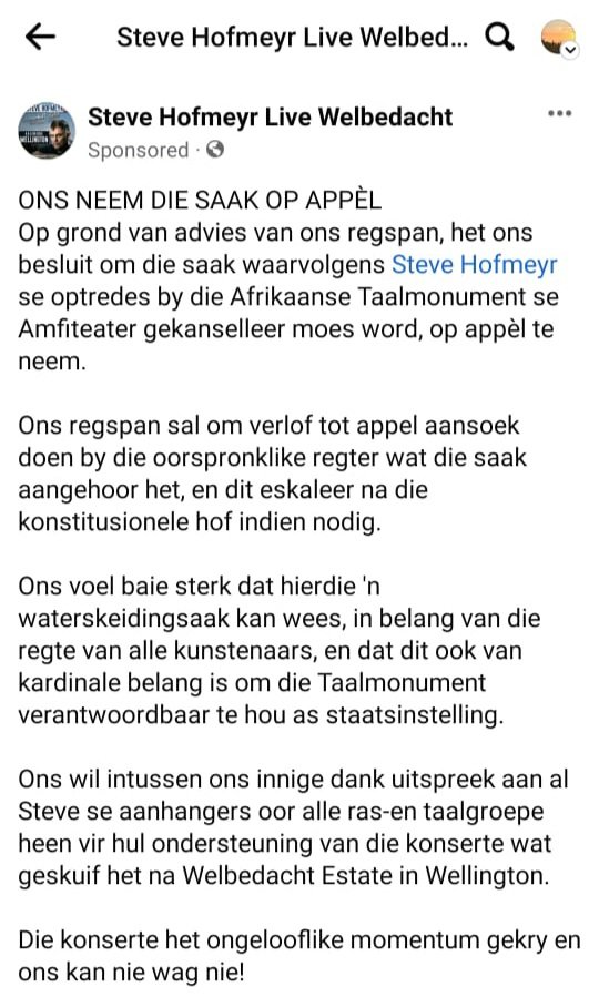 Net_Tertia's tweet photo. Ons staan 100% agter jou @steve_hofmeyr die feit dat jy nie DAAR mag sing nie is baie teleurstellend, belaglik verby. Sterkte en jy het baie ondersteuning!!! #GoSteve https://t.co/pFF5PrJZ0v
