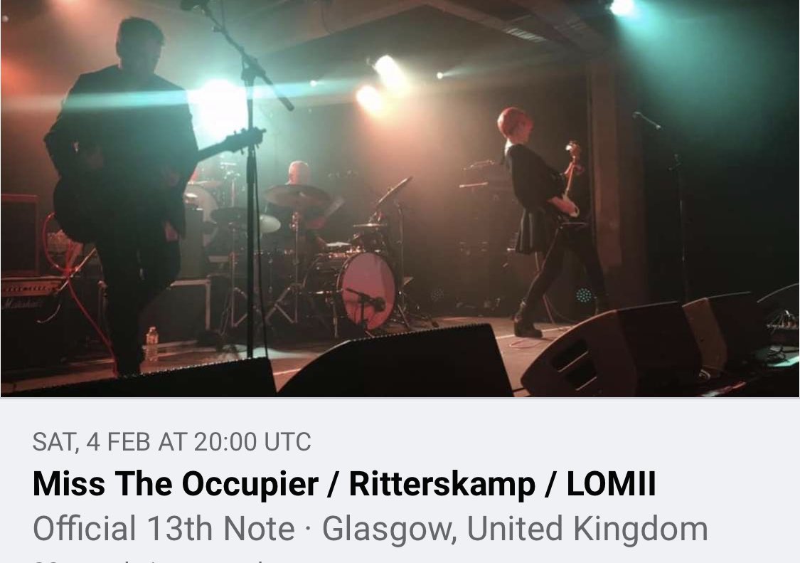 GIG ALERT! We are pleased to say we are opening for <a href="/Misstheoccupier/">Miss The Occupier</a> and Italian acoustic indie folk duo Lomii at the <a href="/13thnotecafe/">13thnotecafe</a> on Saturday 4th February. Our first gig in 3 and a 1/2 years, looking forward to it! #ritterskamp #glasgow #livemusic