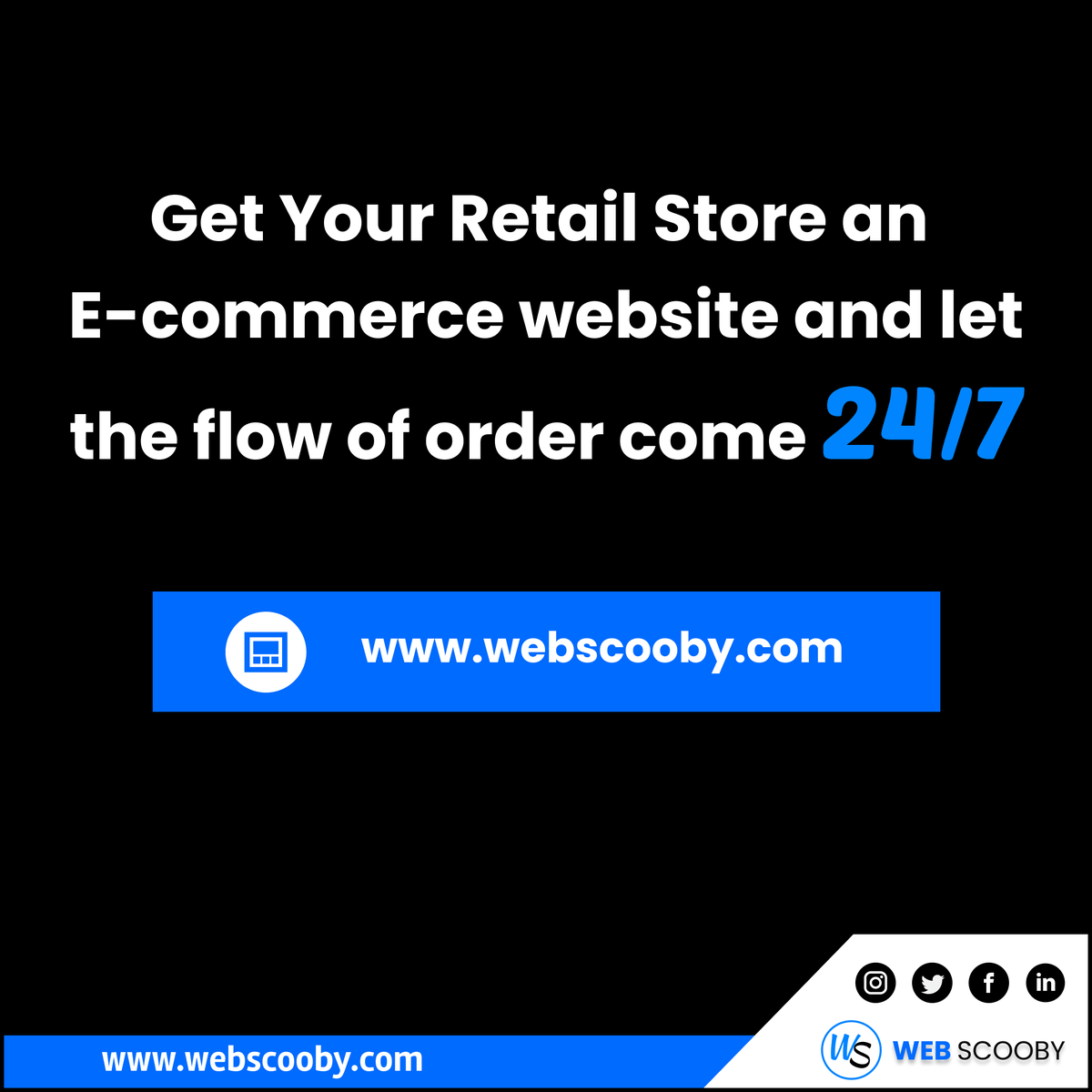 WebScooby's tweet photo. If you have a physical store and want to bring immense sales, get an e-commerce website for your store.
A website will help you bring sales for your business 24/7.

VISIT: https://t.co/WJ1zCPexH5

#ecommercedevelopment
#ecommercewebsite
#onlinestore https://t.co/NsMjZwQC7c