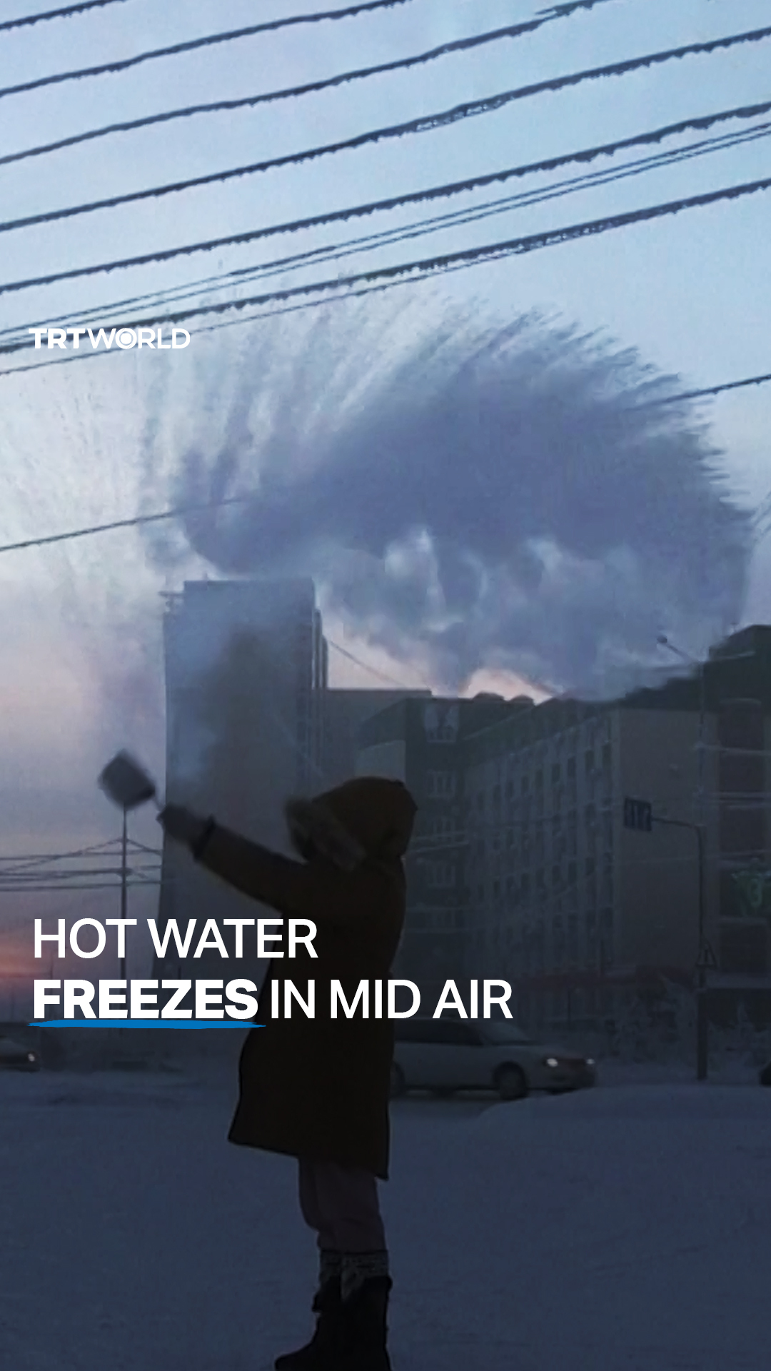 TRT World on Twitter: "Splashed hot water freezes instantly mid air in ...