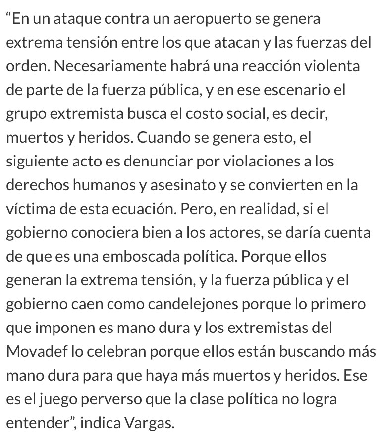 Por qué el Movadef ataca a los aeropuertos? Es una vieja (pero eficiente) estrategia de la extrema izquierda: “propaganda por los hechos”. Es generar una acción (con muertos) para q el propio sistema lo difunda y, acto seguido, denunciar a las fuerzas del orden de asesinos.