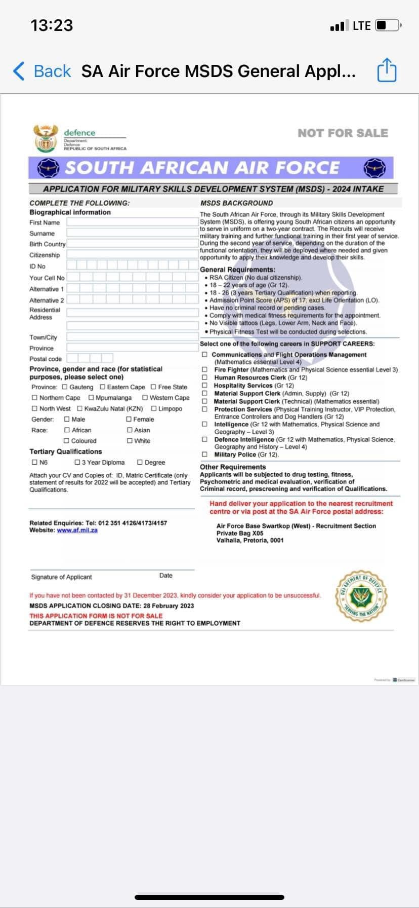 Air Force Application Form 2023 Printable Forms Free Online