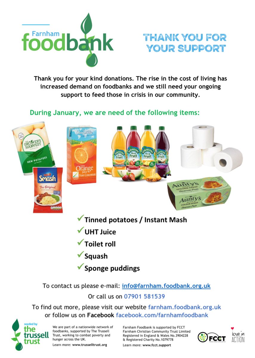 Connect to Support Surrey (@supportsurrey) on Twitter photo This month the Farnham foodbank really needs these items for food parcels.
They Thank you for your support 🙂
<a href="/FarnhamOfficial/">Farnham Town Council</a> This month the Farnham foodbank really needs these items for food parcels.
They Thank you for your support 🙂
<a href="/FarnhamOfficial/">Farnham Town Council</a>