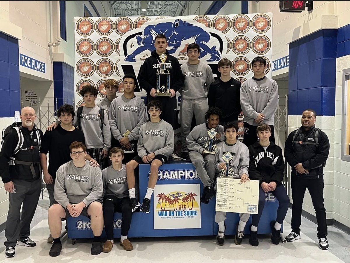 athleticsXHS's tweet photo. Wrestling takes 3rd place in War at the Shore Wrestling Tournament. Congrats to Raekwon Shabazz and Anthony Basile on their 1st place finishes. Kyle Levesque and Charlie Weidman on finishing 2nd and Vinnie Scileppi on taking 5th. 

#TraditionMatters
#ThisisXavier https://t.co/1ogiD7xIOF