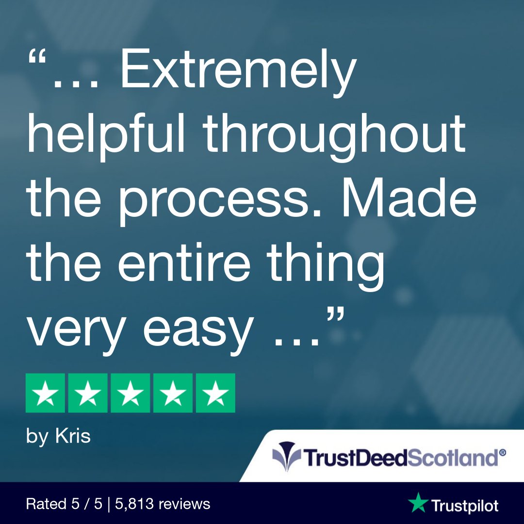 TrustDeedScotl's tweet photo. 🆕Trust Deed Scotland® @Trustpilot review.
★★★★★ by Kris.
Read more reviews:
➡️ https://t.co/ftpYfsB9cN
Get started:
➡️ https://t.co/BlktQfMXqe
📞 0141 221 0999
#realmoneystories #debtfreestories #lifeafterdebt #debtsolutions #scotland #helpwithdebt