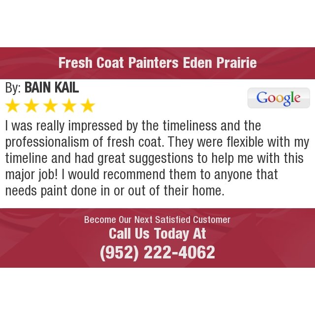 freshcoatEP's tweet photo. 5 Star: BAIN K. "I was really impressed by the timeliness and the professionalism of fresh coat. They were..." https://t.co/Njj8eTgMdf https://t.co/t8GkTuwZla