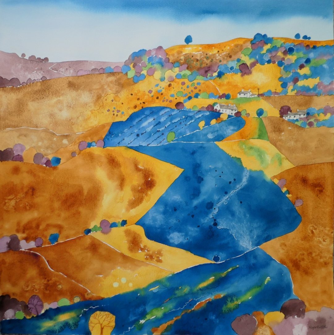 "Wharfedale Yorkshire", latest watercolour. Towards Kettlewell on the Dales Way farms cluster below the limestone ridges and are framed by drystone walls and woodland. Moorland high above forms a distinct contrast to the grazed meadows.
#colour #farm #landscape #moorland #moors