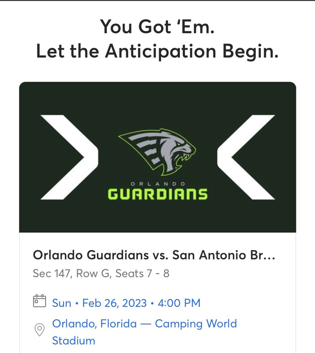 nauticaldemon's tweet image. I got my tickets for the Home Opener!! @XFL2023 @XFLGuardians @27TBuck #OrlandoGuardians