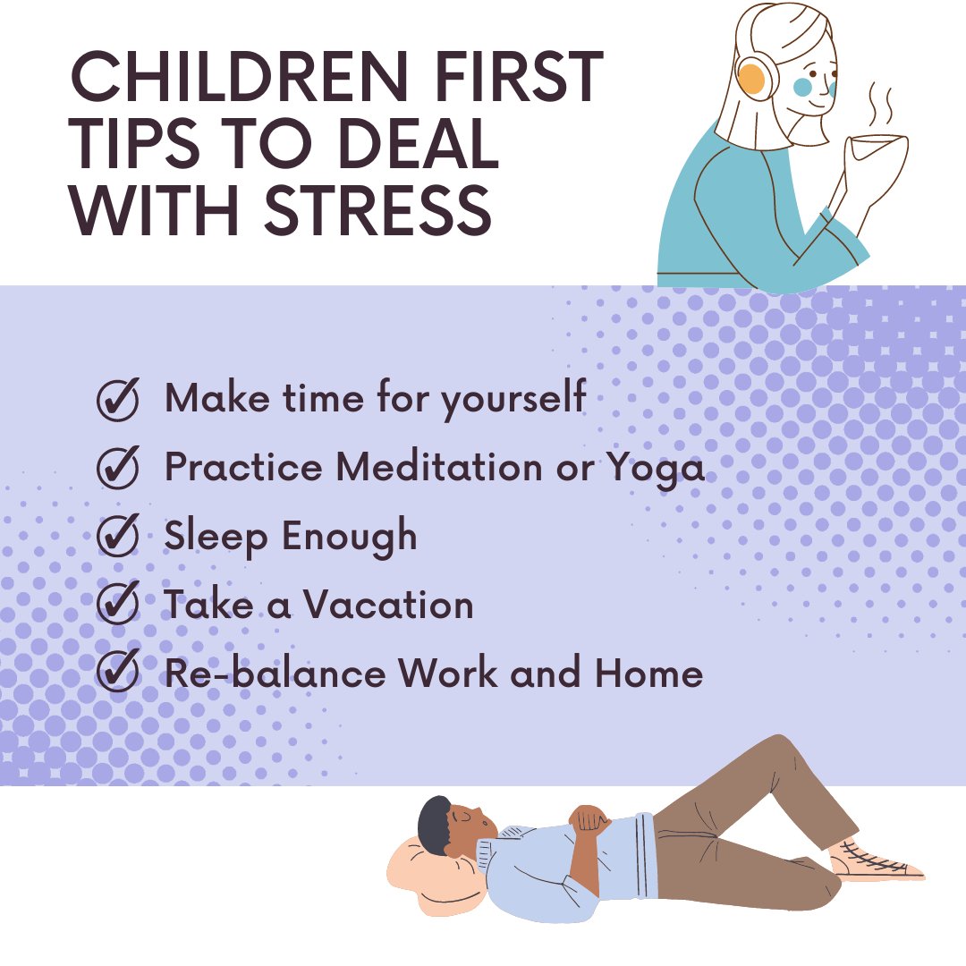 ChildrenFirstCC's tweet image. Children First wants to try to help you stay stress free today with some of our tips